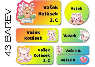 KOTĚ sada jmenovek (42ks)